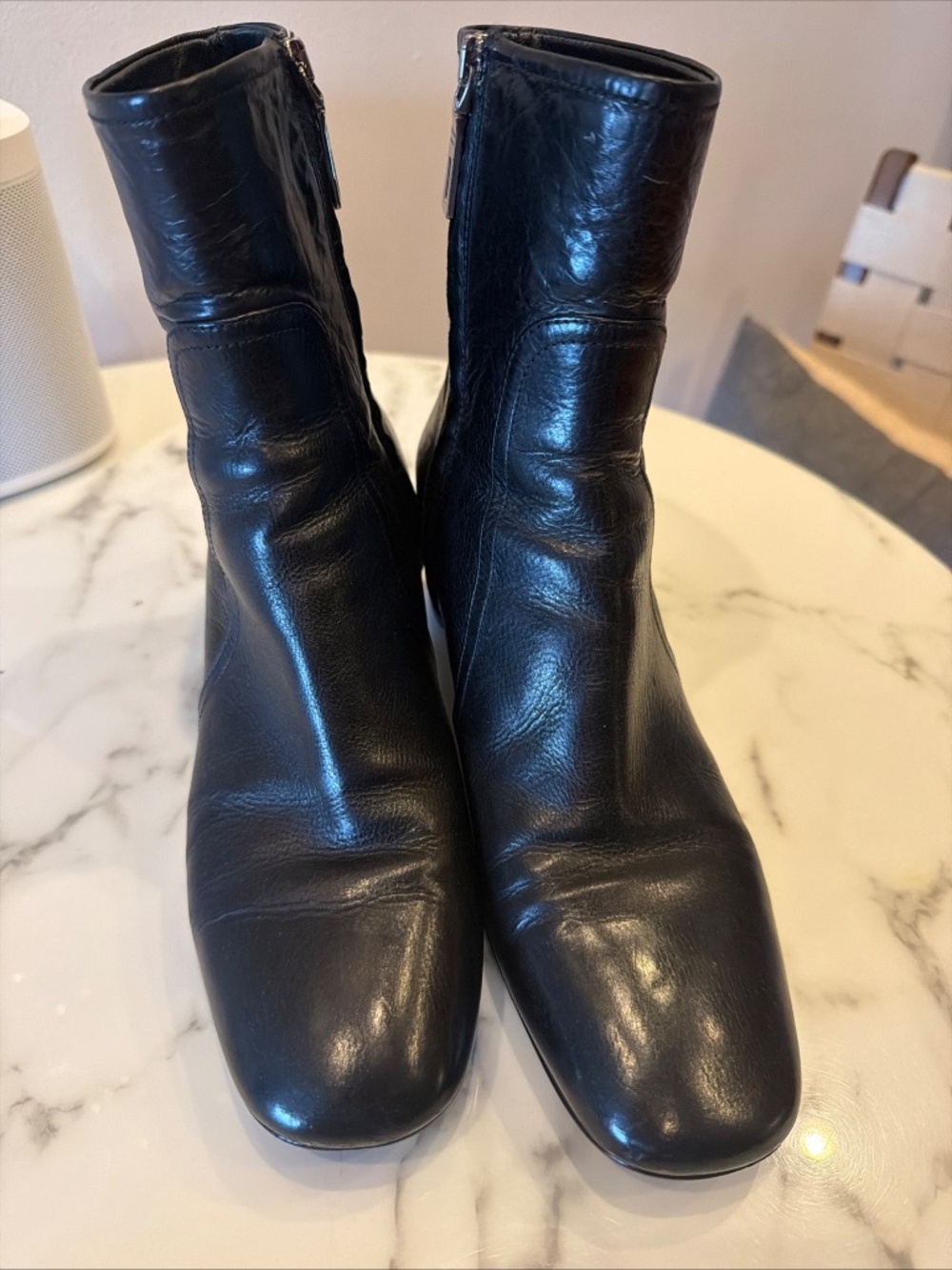 Authentic Vintage Prada Sport Linea Rossa Black Leather Square Toe Boots 41